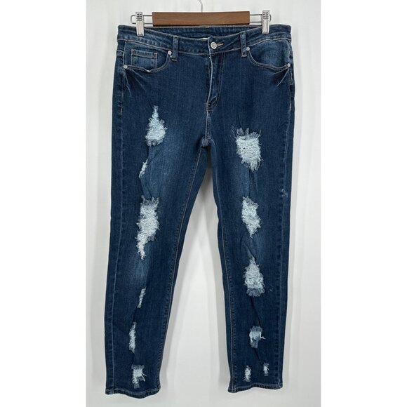 Davi & Dani Jeans Women Medium Distressed Denim Mid Rise Skinny - Picture 1 of 10